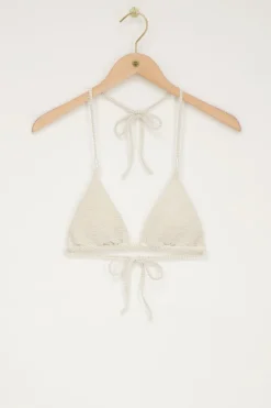 Maillot De Bain Triangle Rayé Or Et Blanc Avec Perles