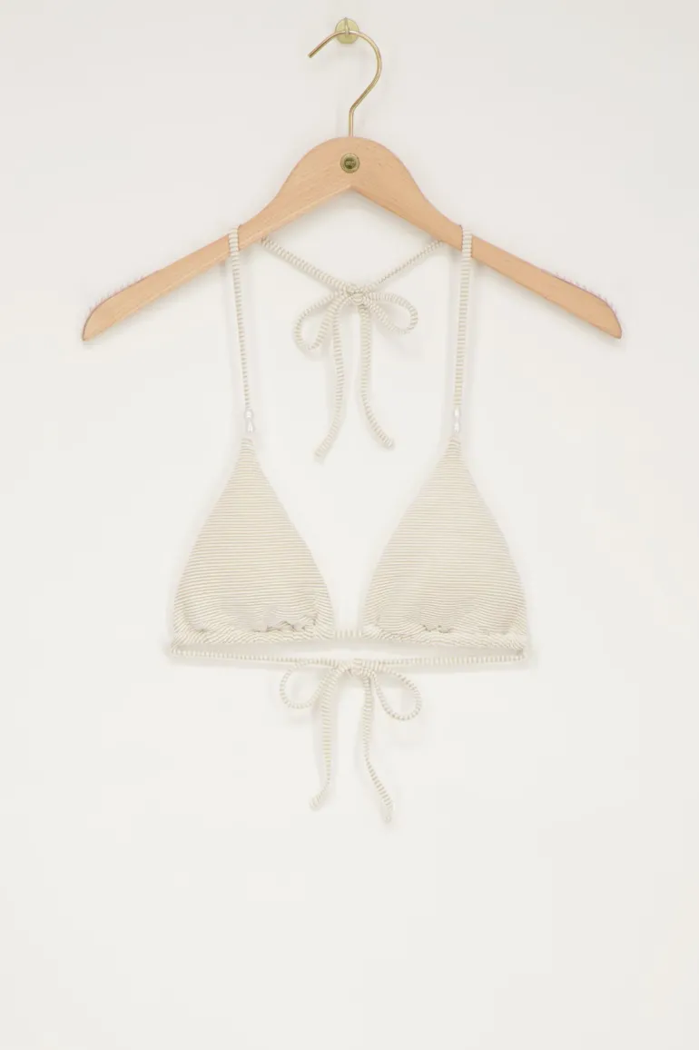 Maillot De Bain Triangle Rayé Or Et Blanc Avec Perles