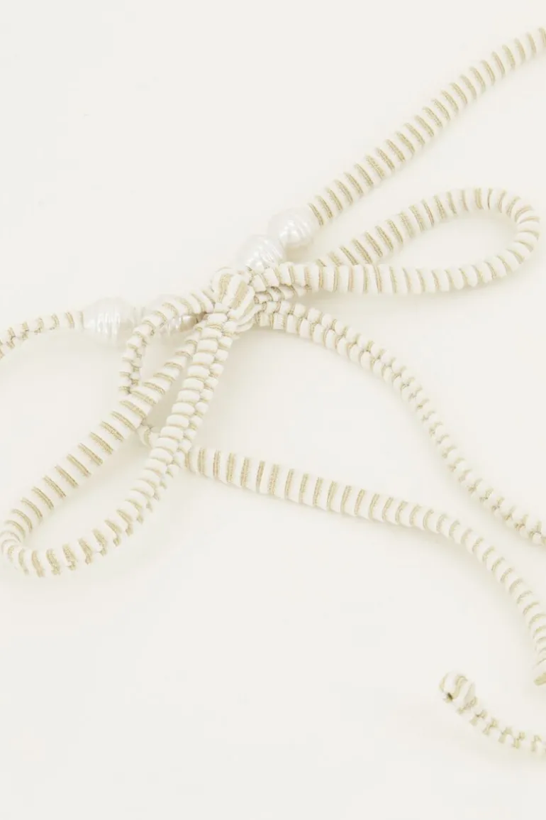 Maillot De Bain Triangle Rayé Or Et Blanc Avec Perles