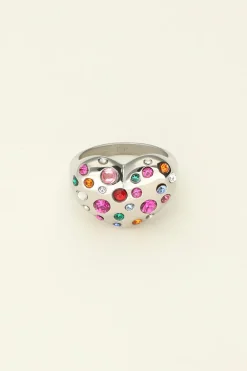 Maxi Bague Avec Cœur Et Pierres De Couleur Universe