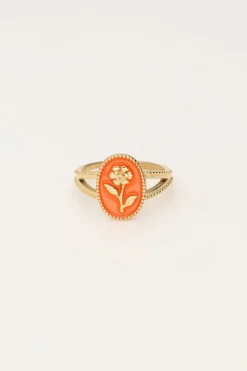 Maxi Bague Orange Art Avec Fleur