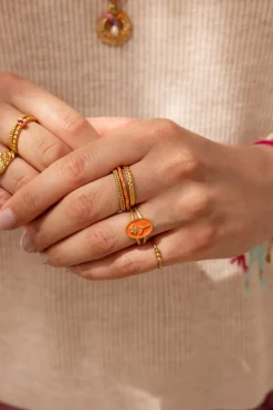 Maxi Bague Orange Art Avec Fleur