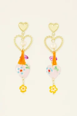 Maxi Boucles D'oreilles à Coeurs, Perles Et Pampille