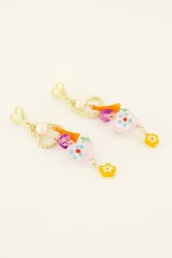 Maxi Boucles D'oreilles à Coeurs, Perles Et Pampille