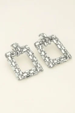 Maxi Boucles D'oreilles Carrées Argentées Universe