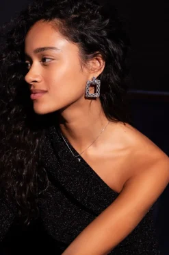 Maxi Boucles D'oreilles Carrées Argentées Universe
