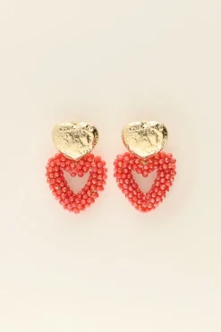 Maxi Boucles D’oreilles Coeur à Pierres Roses