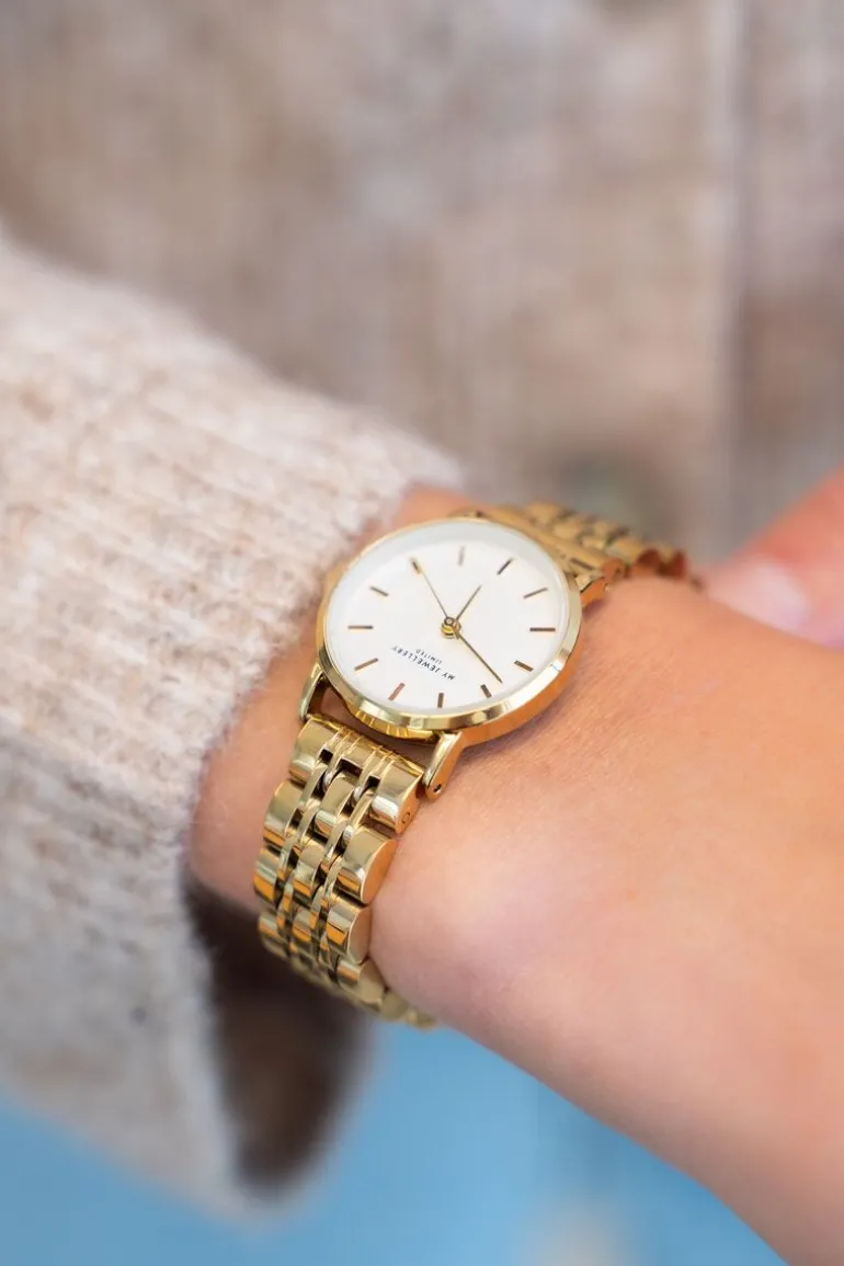 Montre Bracelet à Maillons Et Cadran Blanc Rond