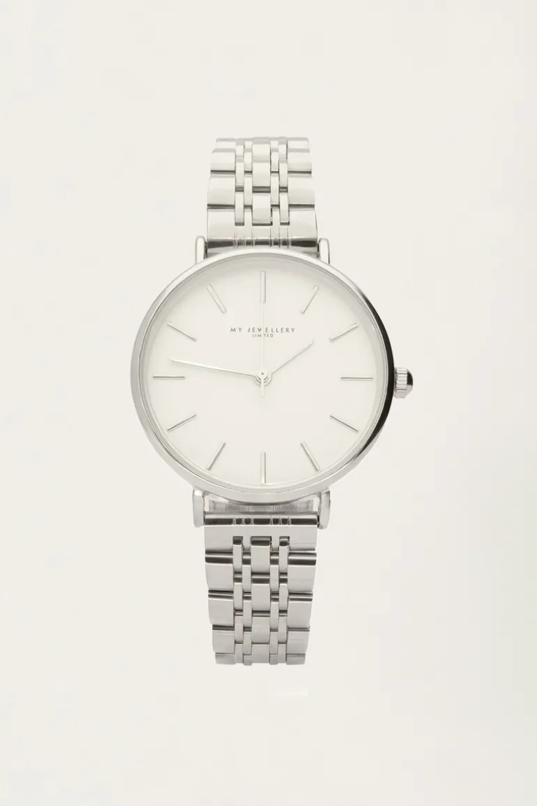 Montre Bracelet à Maillons Et Cadran Blanc Rond