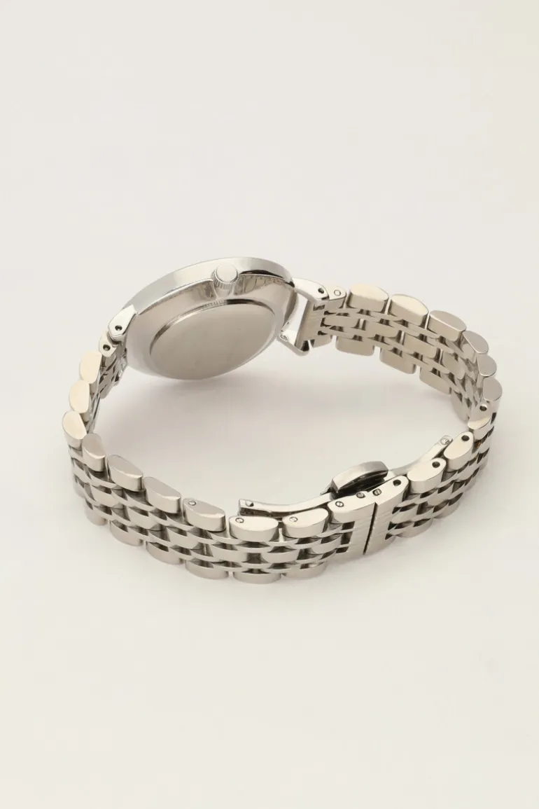 Montre Bracelet à Maillons Et Cadran Blanc Rond