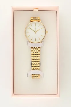 Montre Bracelet à Maillons Et Cadran Blanc Rond