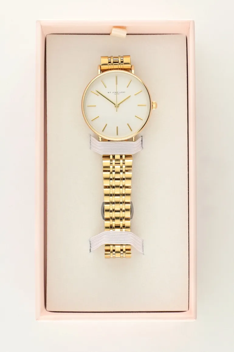 Montre Bracelet à Maillons Et Cadran Blanc Rond