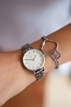 Montre Bracelet à Maillons Et Cadran Blanc Rond