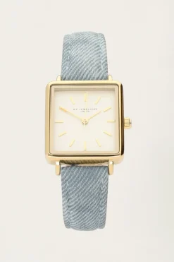 Montre Carrée à Bracelet En Denim