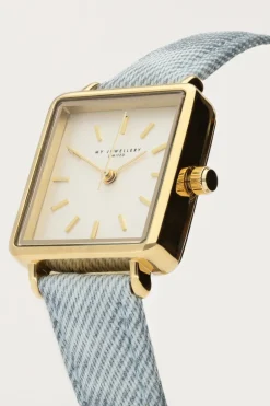 Montre Carrée à Bracelet En Denim