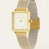 Montre Carrée Avec Bracelet à Maillons Dorés Et Argentés