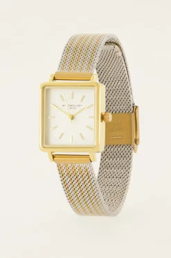 Montre Carrée Avec Bracelet à Maillons Dorés Et Argentés