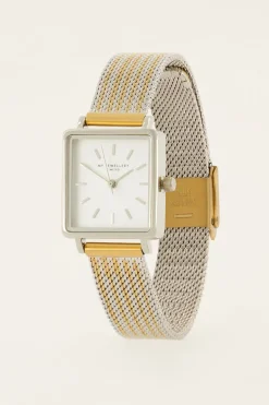 Montre Carrée Avec Bracelet à Maillons Dorés Et Argentés