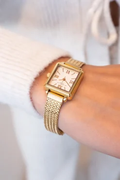 Montre Carrée Avec Bracelet à Maillons Tressés