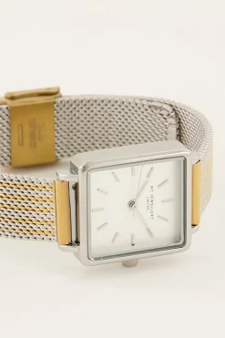 Montre Carrée Avec Bracelet à Maillons Dorés Et Argentés