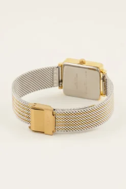 Montre Carrée Avec Bracelet à Maillons Dorés Et Argentés