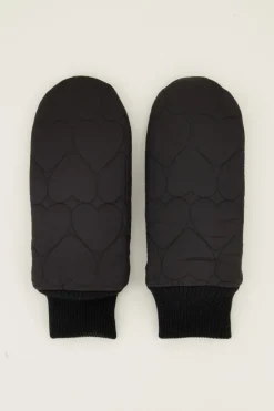 Moufles Noires Avec Cœurs Rembourrés
