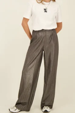 Pantalon à Fines Rayures Gris Métallisé