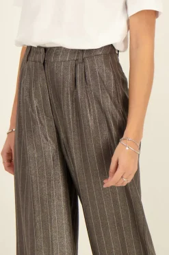 Pantalon à Fines Rayures Gris Métallisé