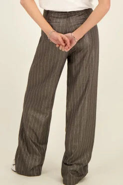 Pantalon à Fines Rayures Gris Métallisé