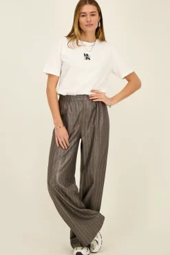 Pantalon à Fines Rayures Gris Métallisé