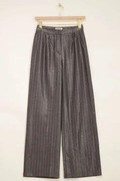 Pantalon à Fines Rayures Gris Métallisé