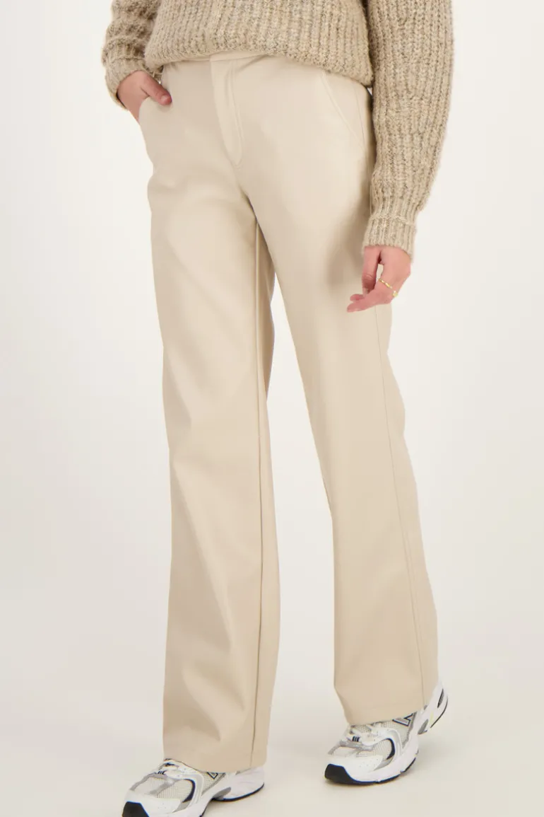 Pantalon Ample Beige En Similicuir