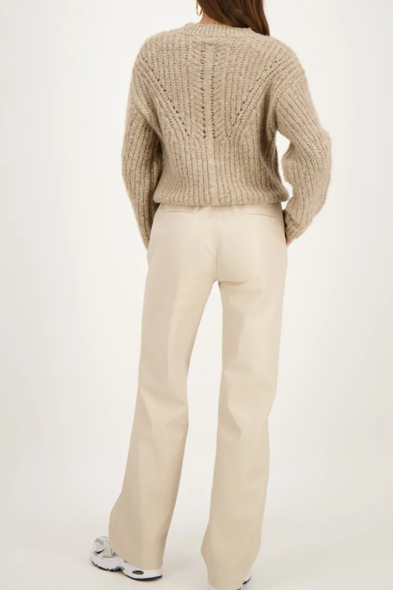 Pantalon Ample Beige En Similicuir