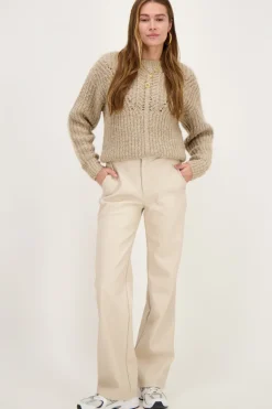 Pantalon Ample Beige En Similicuir
