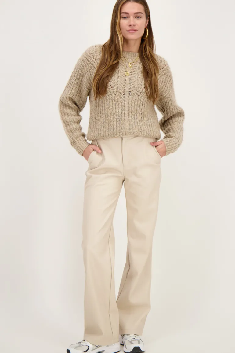 Pantalon Ample Beige En Similicuir