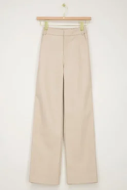 Pantalon Ample Beige En Similicuir