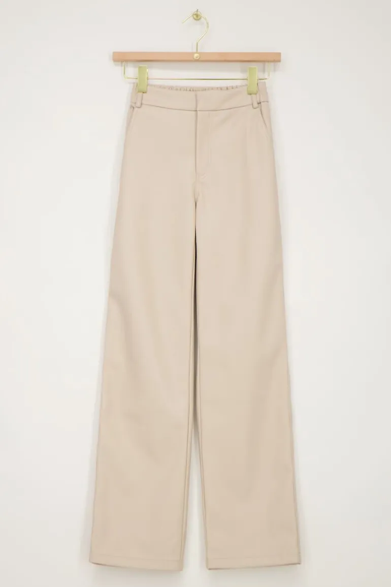 Pantalon Ample Beige En Similicuir