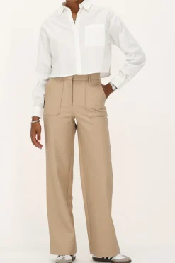 Pantalon Aspect Cuir Beige Avec Poches