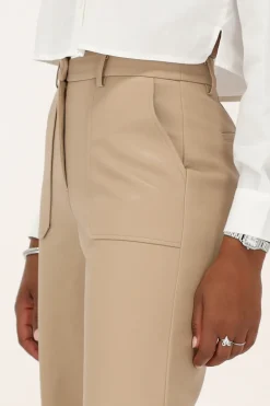 Pantalon Aspect Cuir Beige Avec Poches