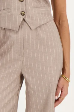 Pantalon Beige à Fines Rayures