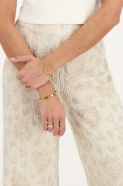 Pantalon Beige Avec Imprimé Fleuri Jacquard