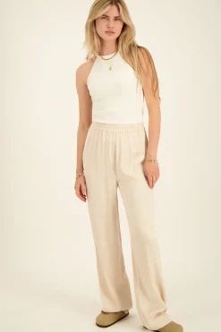 Pantalon Beige En Jacquard Effet Satin