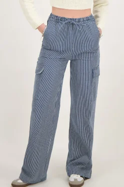 Pantalon Cargo Large à Rayures Bleues