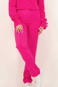 Pantalon Droit Rose En Lin