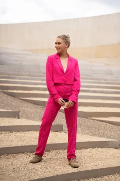 Pantalon Droit Rose En Lin