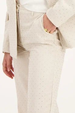 Pantalon En Lin Beige Avec Clous