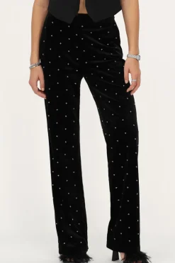 Pantalon En Velours Noir Avec Perles