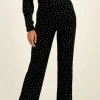 Pantalon En Velours Noir Et Fleurs Argentées