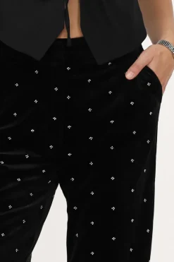 Pantalon En Velours Noir Avec Perles