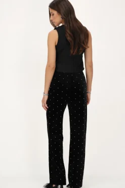 Pantalon En Velours Noir Avec Perles